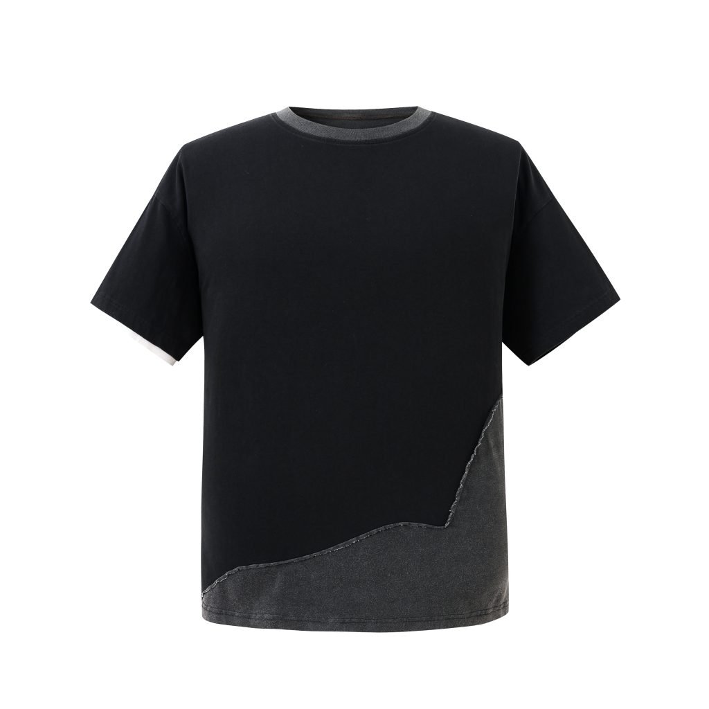 BLACK & GRAY ASYMMETRICAL STITCH T-SHIRT