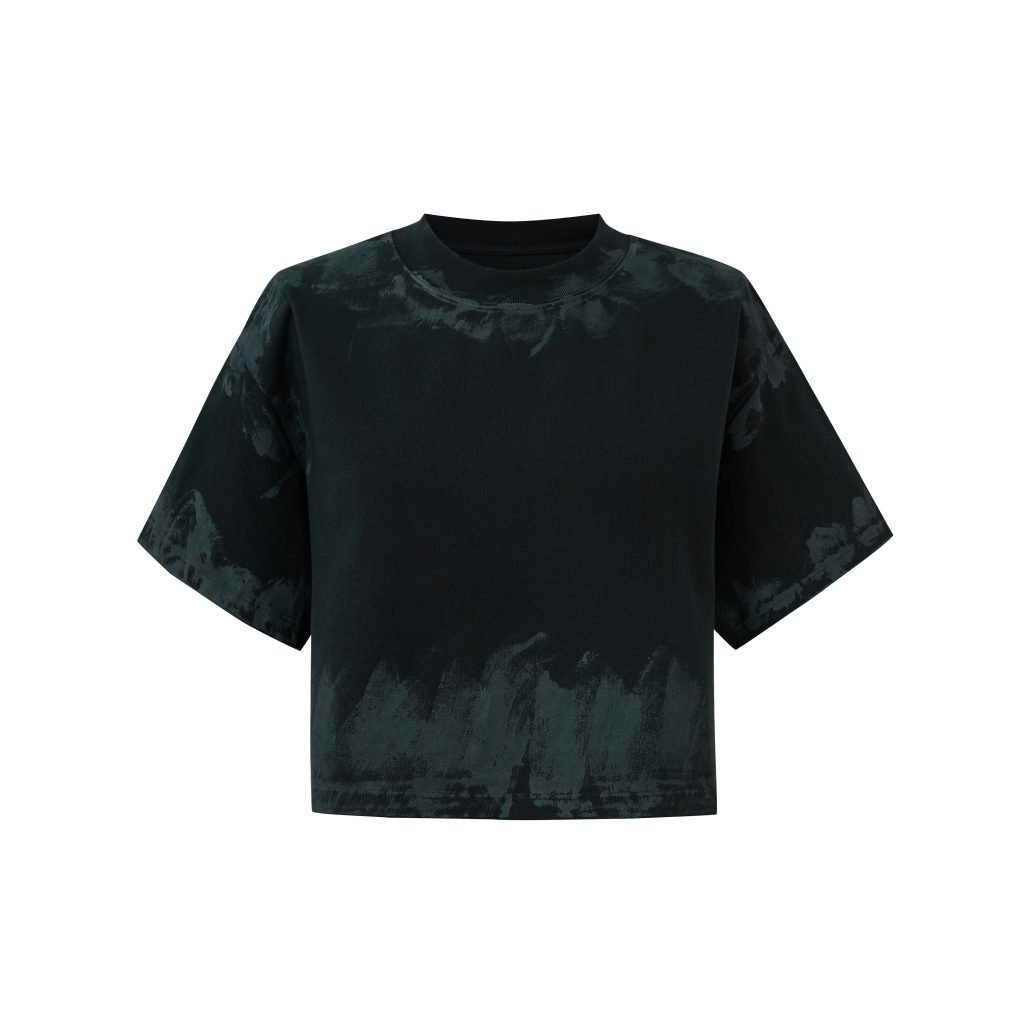 BLACK TIE-DYE CROP T-SHIRT