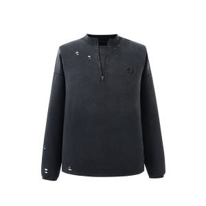 DISTRESSED HALF-ZIP SWEATSHIRT
