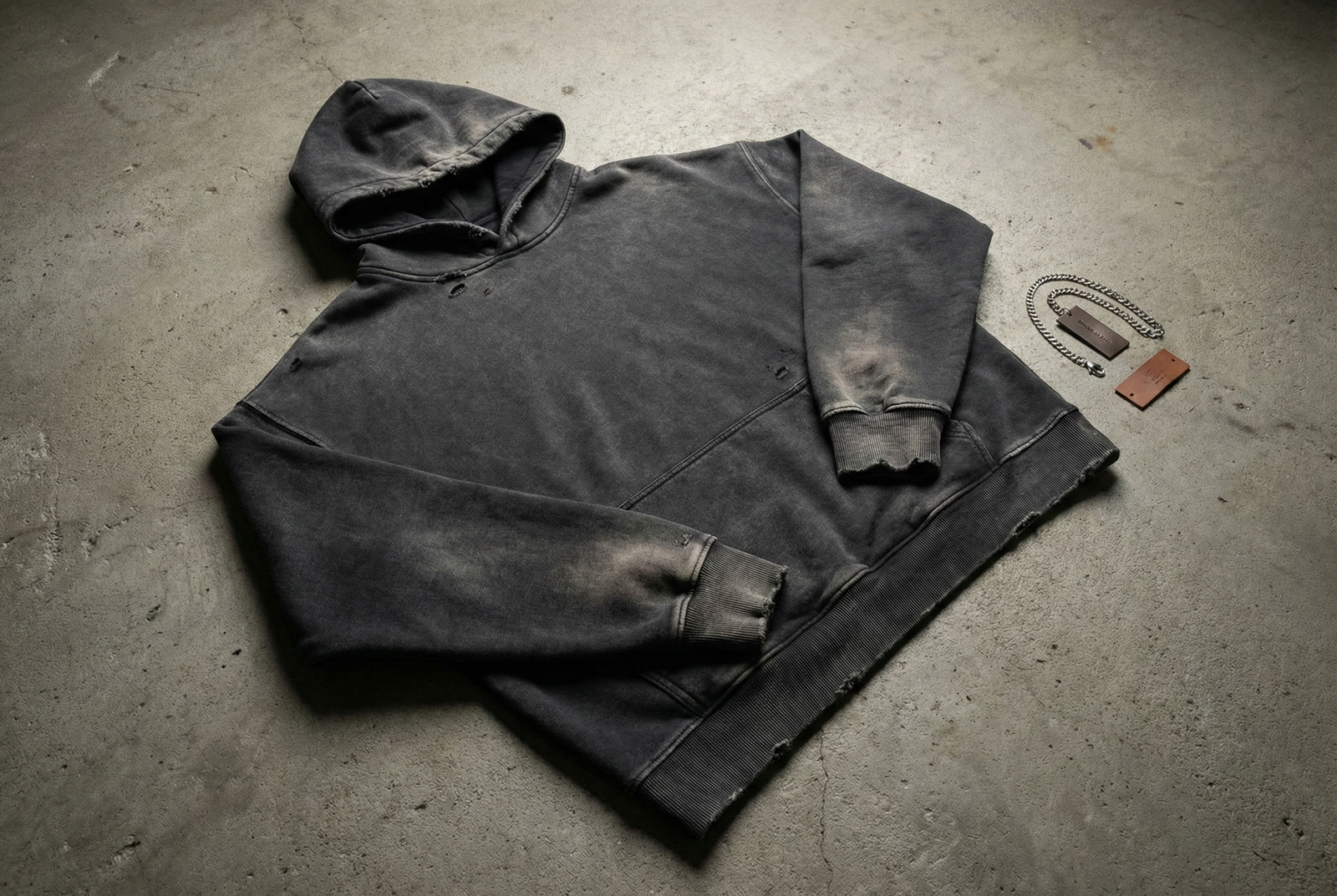 Custom acid wash hoodie with vintage distressed finish manufactured by heavy fabric factory